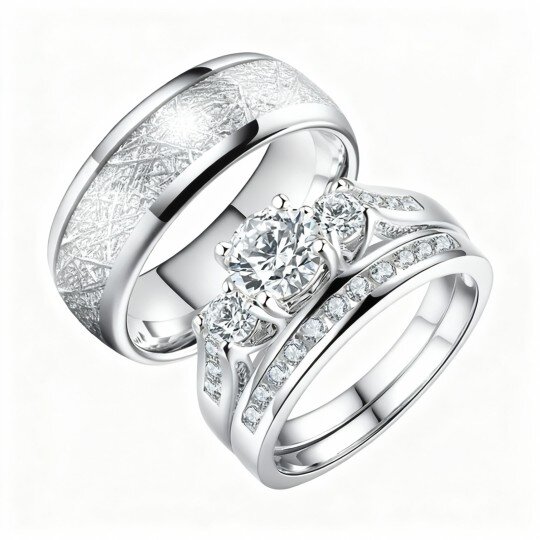 10K White Gold Moissanite Couple Rings