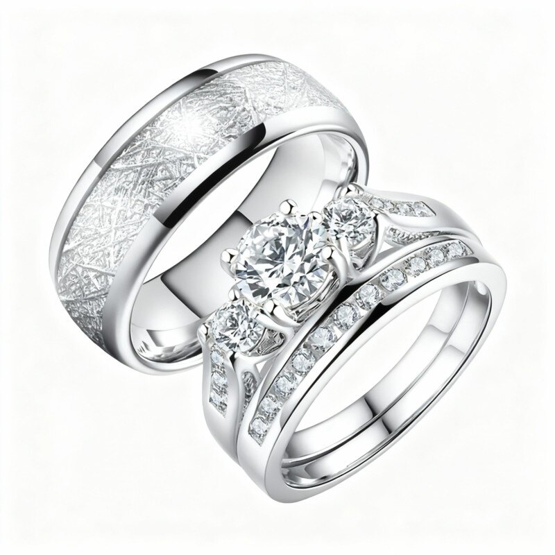 Pierścionki dla par z białego złota próby 10K z moissanitem-3