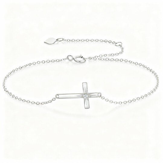 Bracciale con ciondolo a croce in moissanite in oro bianco 10K