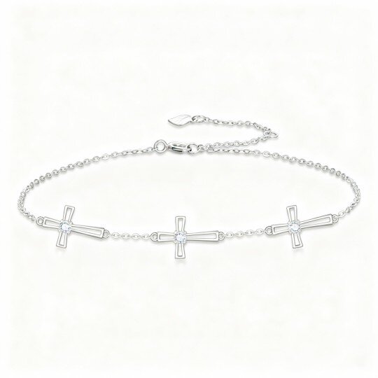 Bracciale con ciondolo a croce in moissanite in oro bianco 10K