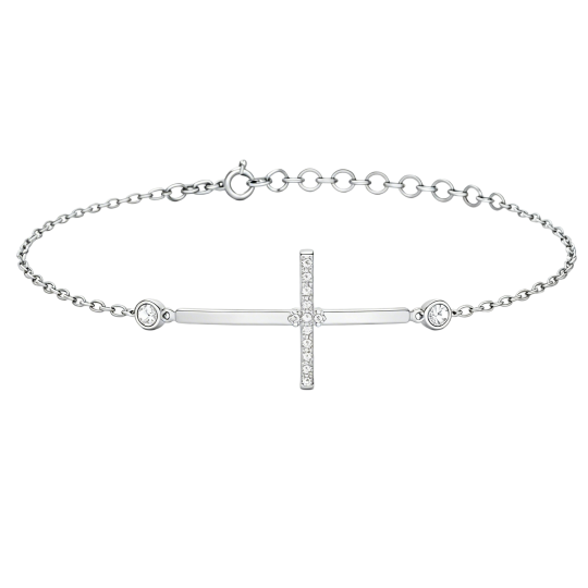 10K White Gold Moissanite Cross Charm Bracelet