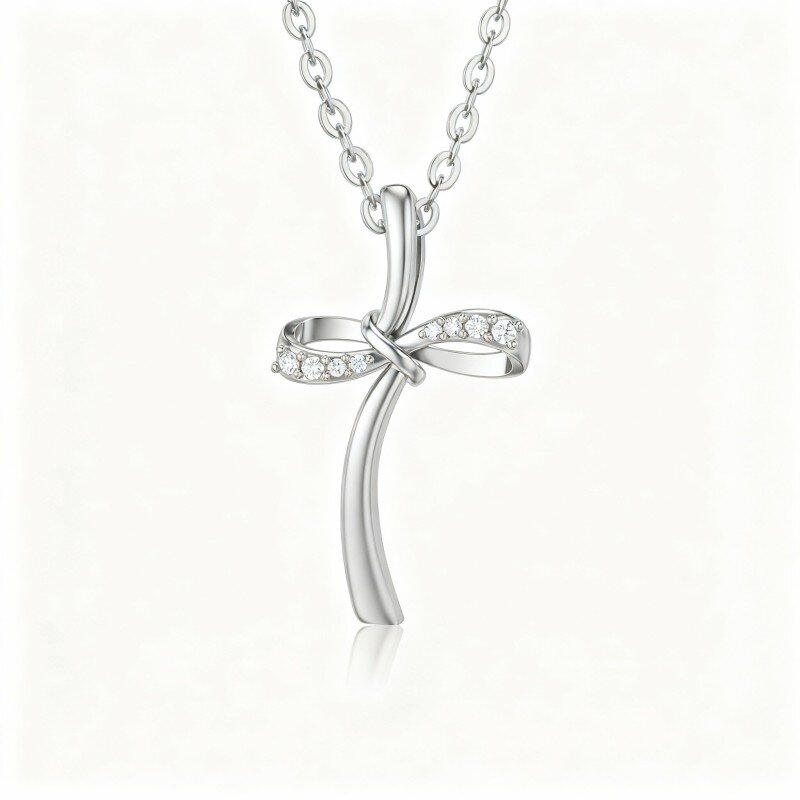 10K White Gold Moissanite Cross & Infinity Symbol Pendant Necklace-20