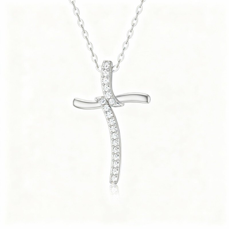 قلادة من الذهب الأبيض عيار 10 قيراط مرصعة بحجر مويسانيتي متقاطع-7