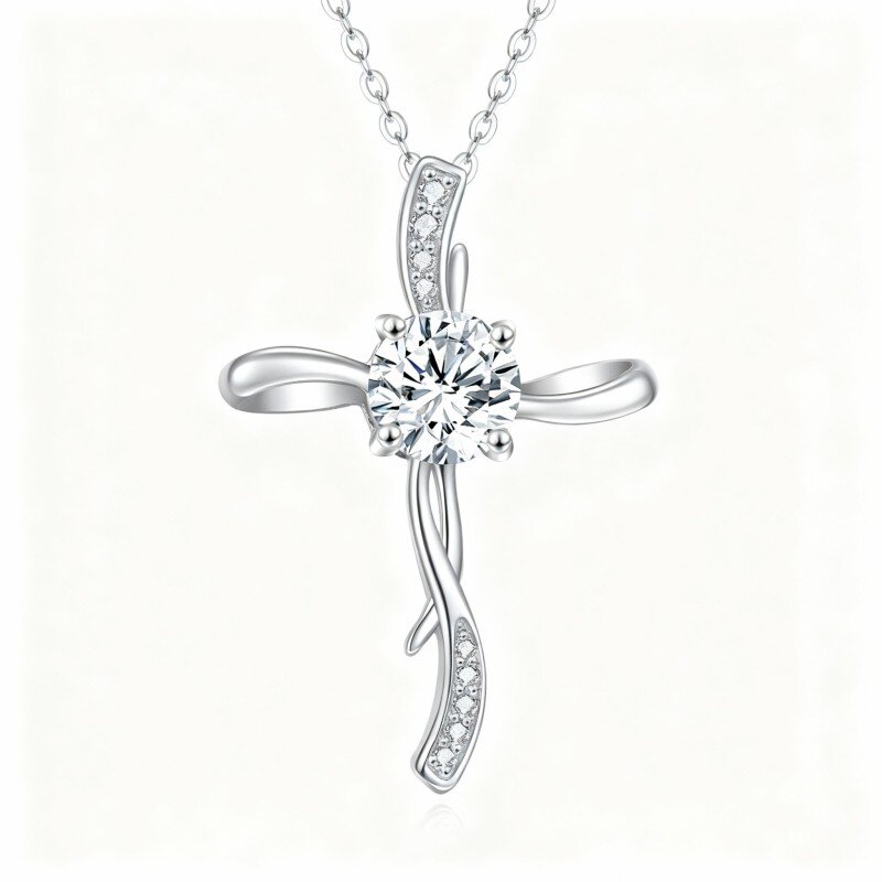 قلادة من الذهب الأبيض عيار 10 قيراط مرصعة بحجر مويسانيتي متقاطع-4