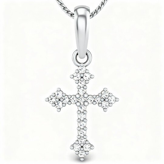 Naszyjnik z krzyżem z białego złota 10K z moissanitem