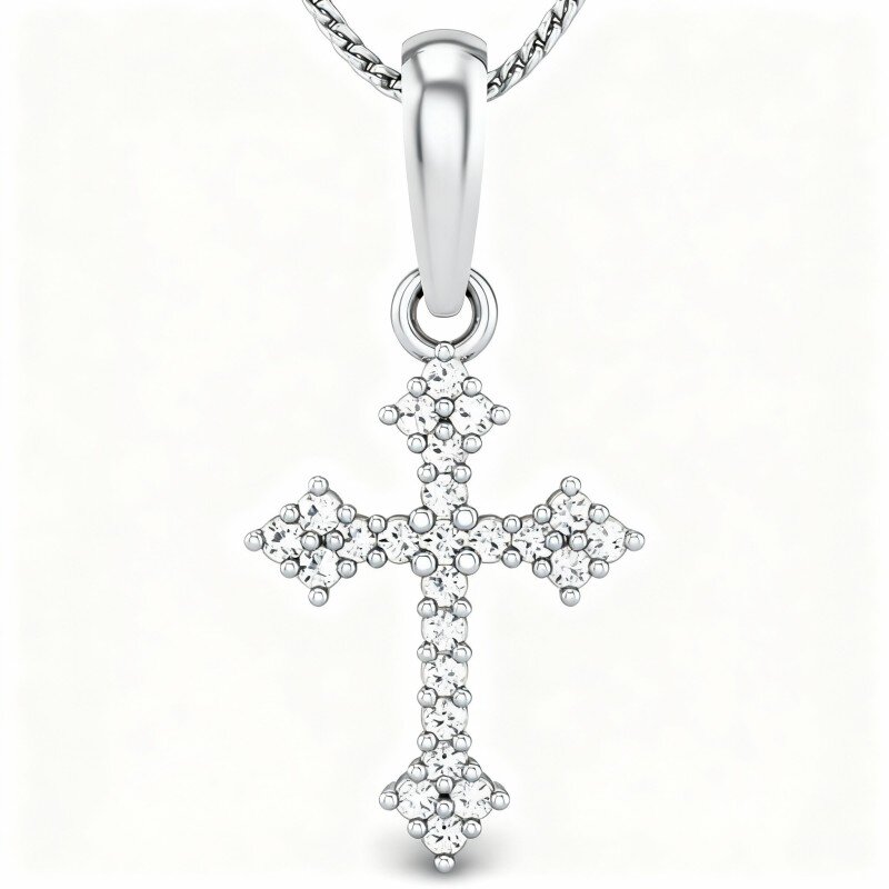 10K White Gold Moissanite Cross Pendant Necklace-6