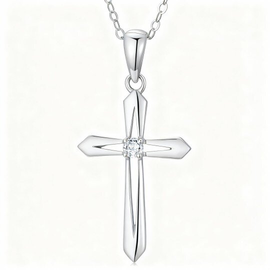10K White Gold Moissanite Cross Pendant Necklace
