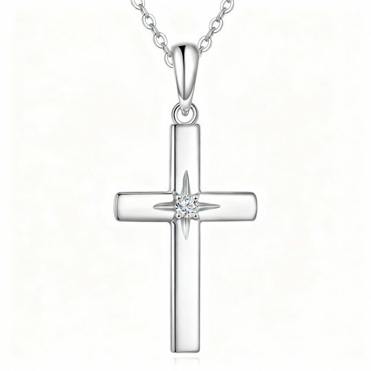 Naszyjnik z krzyżem z białego złota 10K z moissanitem