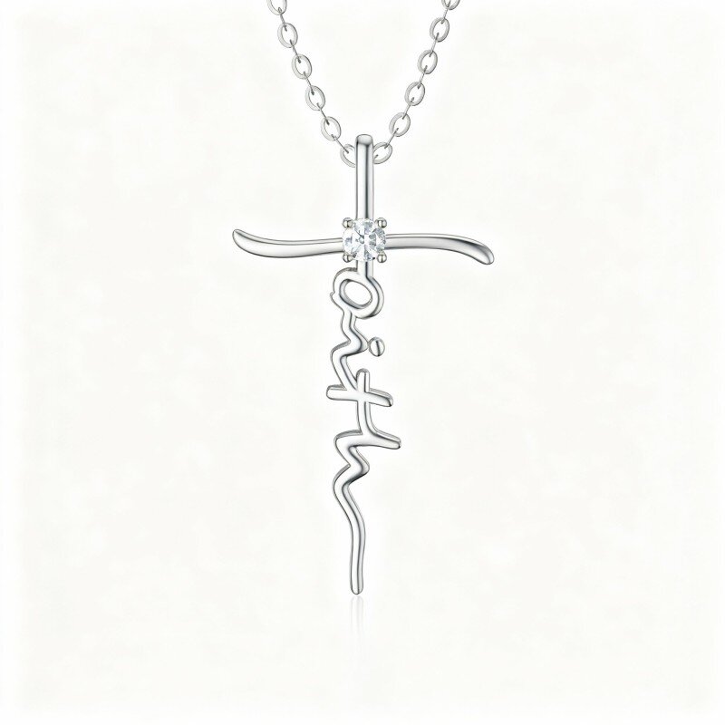 Collana con ciondolo a croce in moissanite in oro bianco 10K-11