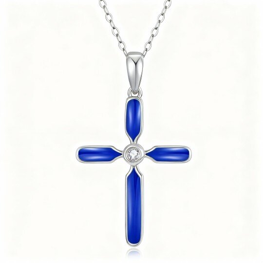 Naszyjnik z krzyżem z białego złota 10K z moissanitem