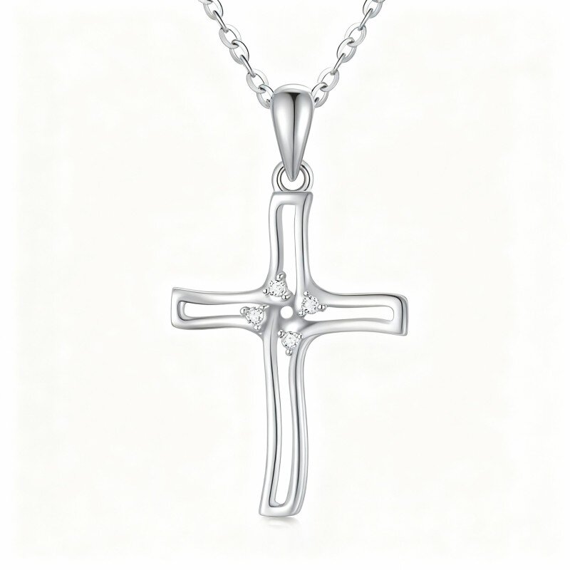 10K White Gold Moissanite Cross Pendant Necklace-8