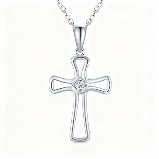 Naszyjnik z krzyżem z białego złota 10K z moissanitem