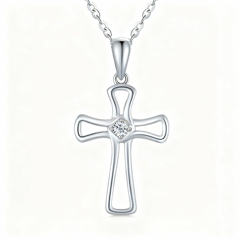 Collana con ciondolo a croce in moissanite in oro bianco 10K-20