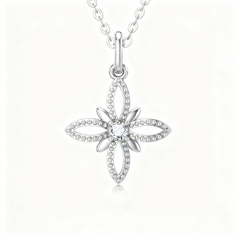 10K White Gold Moissanite Cross Pendant Necklace-5