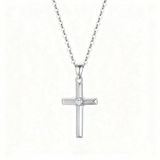 Naszyjnik z krzyżem z białego złota 10K z moissanitem