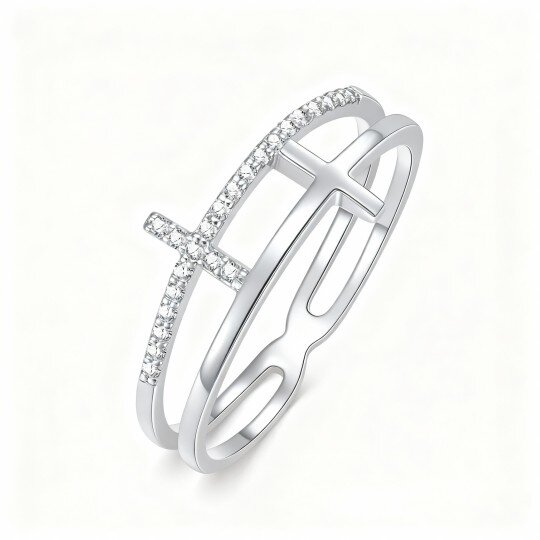 10K White Gold Moissanite Cross Ring