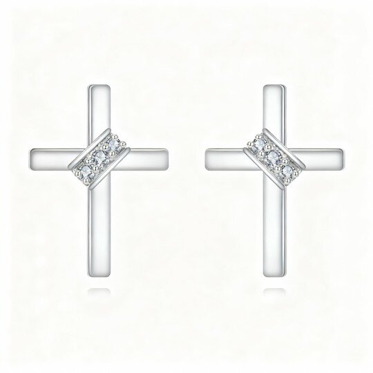 Brincos cruz em ouro branco 9K com moissanita