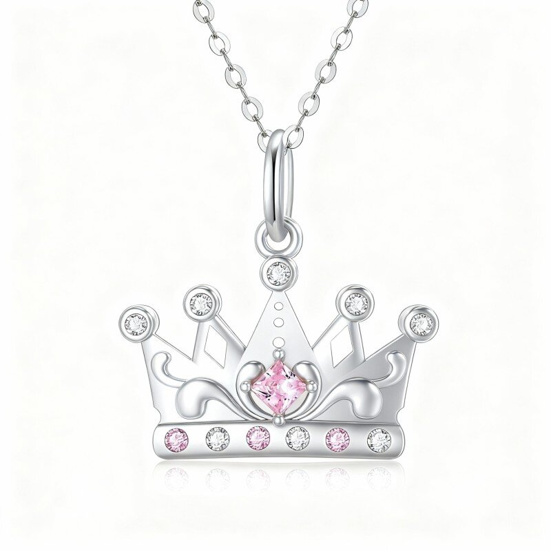 10K White Gold Moissanite Crown Pendant Necklace-18