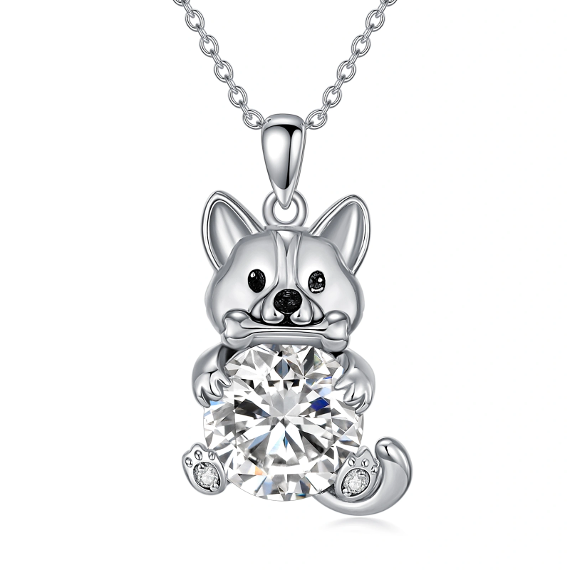 Collier pendentif chien en platine plaqué or blanc et moissanite-1