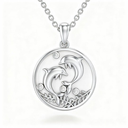 10K White Gold Moissanite Dolphin Pendant Necklace