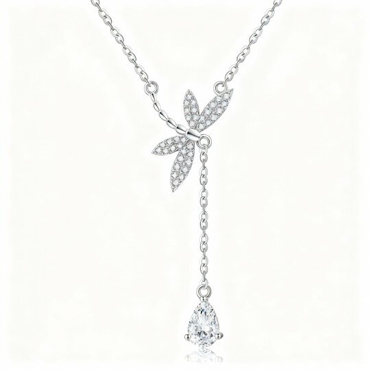 10K White Gold Moissanite Dragonfly Non-adjustable Y-Necklace