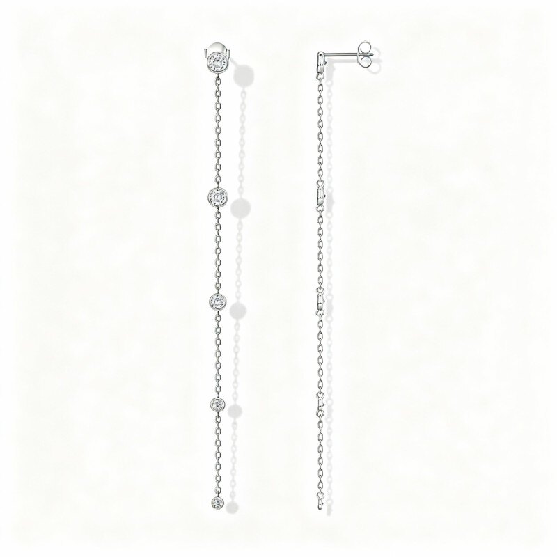 Boucles d'oreilles pendantes en platine plaqué or blanc et moissanite-1