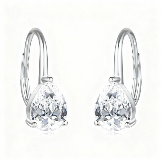 10K White Gold Moissanite Drop Shape Lever-back Earrings