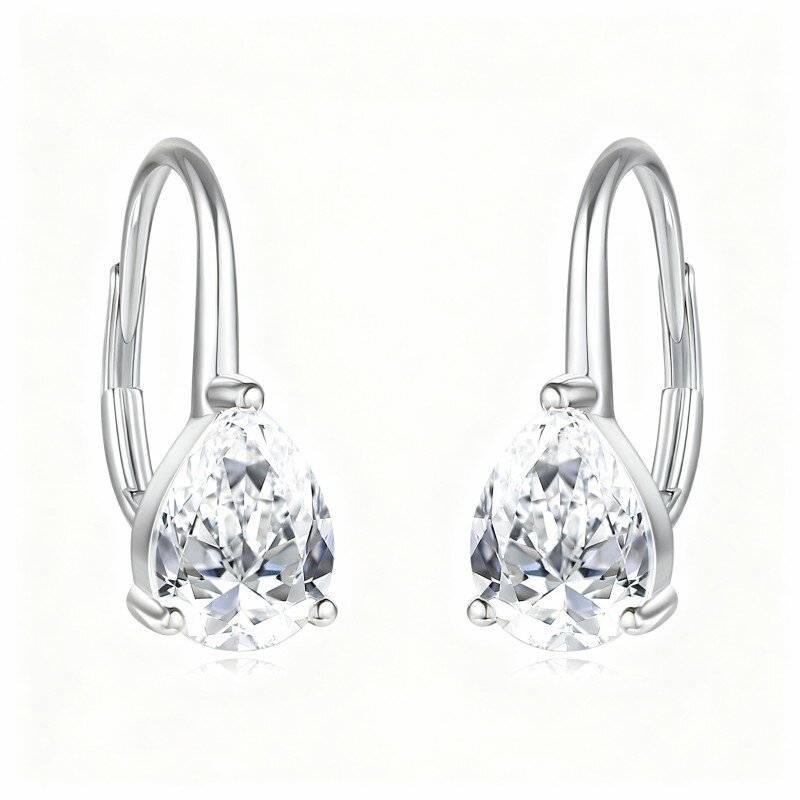 10K White Gold Moissanite Drop Shape Lever-back Earrings-19