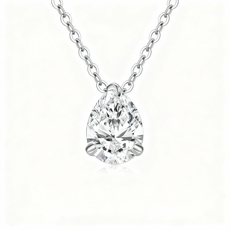 Colar com pendente em forma de gota de moissanita em ouro branco 10K-7
