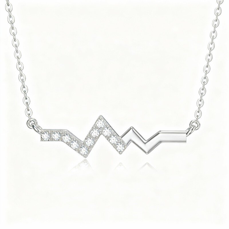 10K White Gold Moissanite Electrocardiogram Pendant Necklace-4