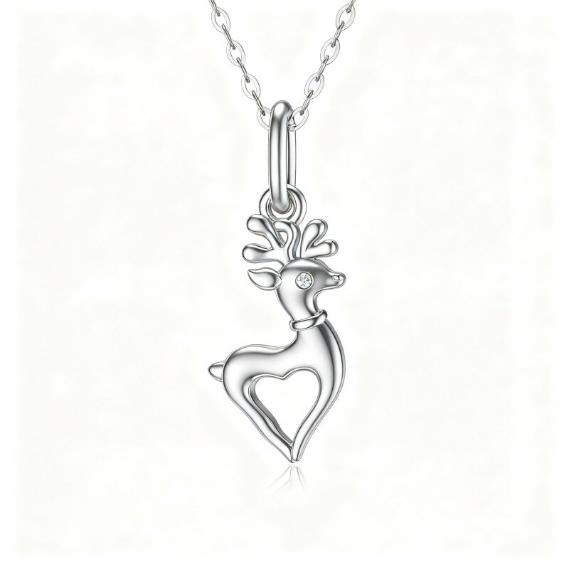 Colar com pendente de alce em ouro branco 10K e moissanita-12