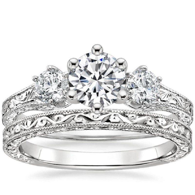 خاتم خطوبة من البلاتين مع مويسانيت مطلي بالذهب الأبيض-1