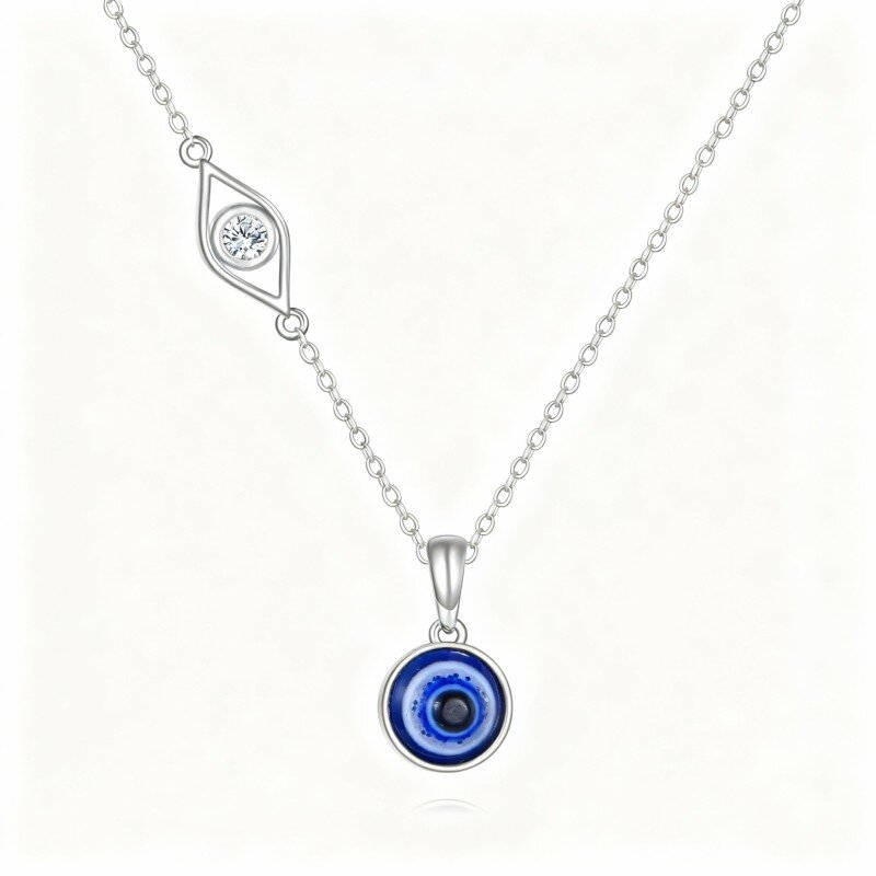 10K White Gold Moissanite Evil Eye Pendant Necklace-5