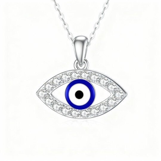 Colar com Pendente Olho Grego em Ouro Branco 10K com Moissanita