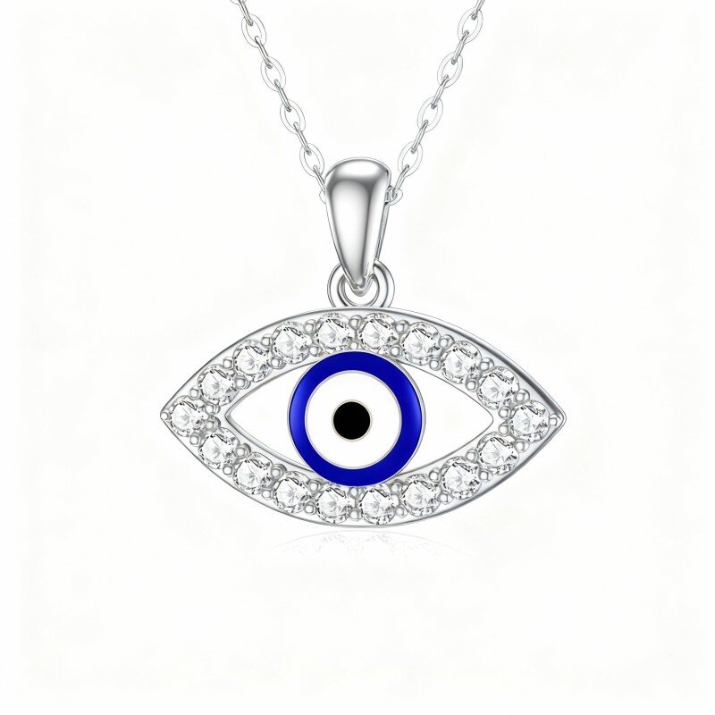 10K White Gold Moissanite Evil Eye Pendant Necklace-14