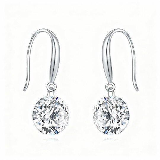10K White Gold Moissanite Fish Hook Drop Earrings