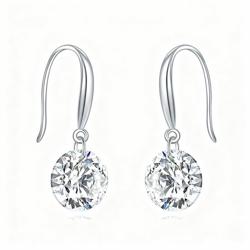 أقراط متدلية من الذهب الأبيض عيار 10 قيراط مرصعة بخطاف سمكة من مويسانيتي-18