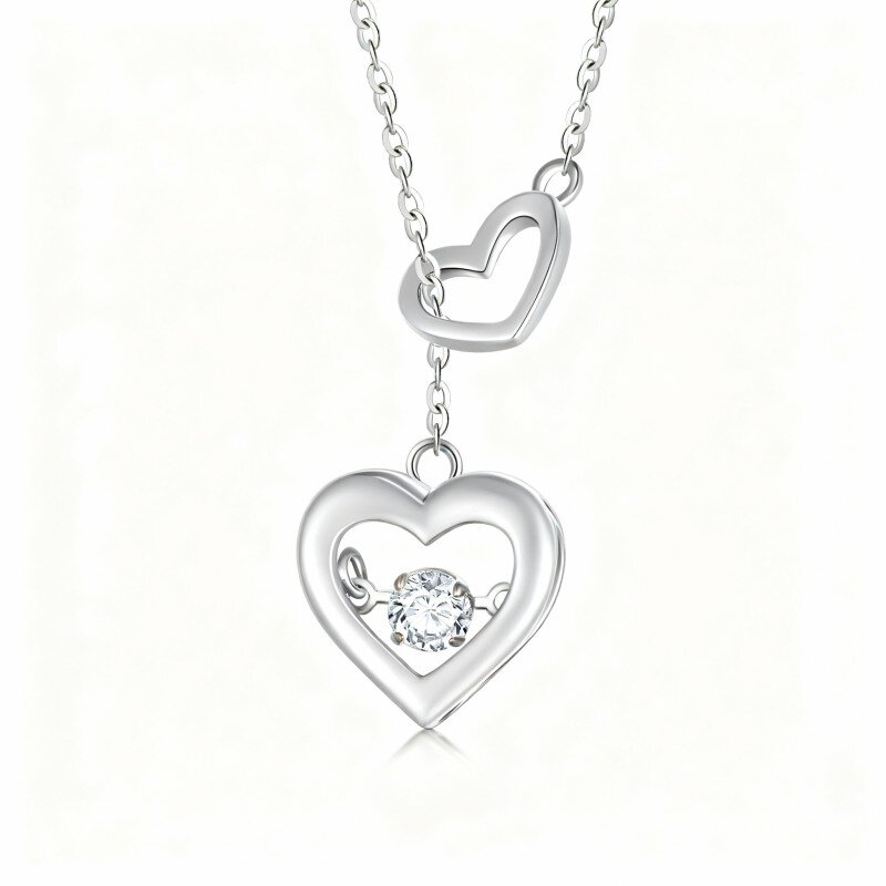 10K White Gold Moissanite Heart Adjustable Y Necklace-1