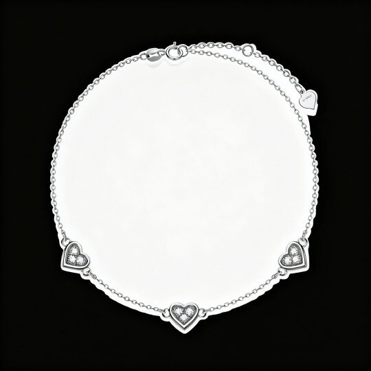 Bracelet en or blanc 10 carats avec pendentif cœur en moissanite et breloque cœur