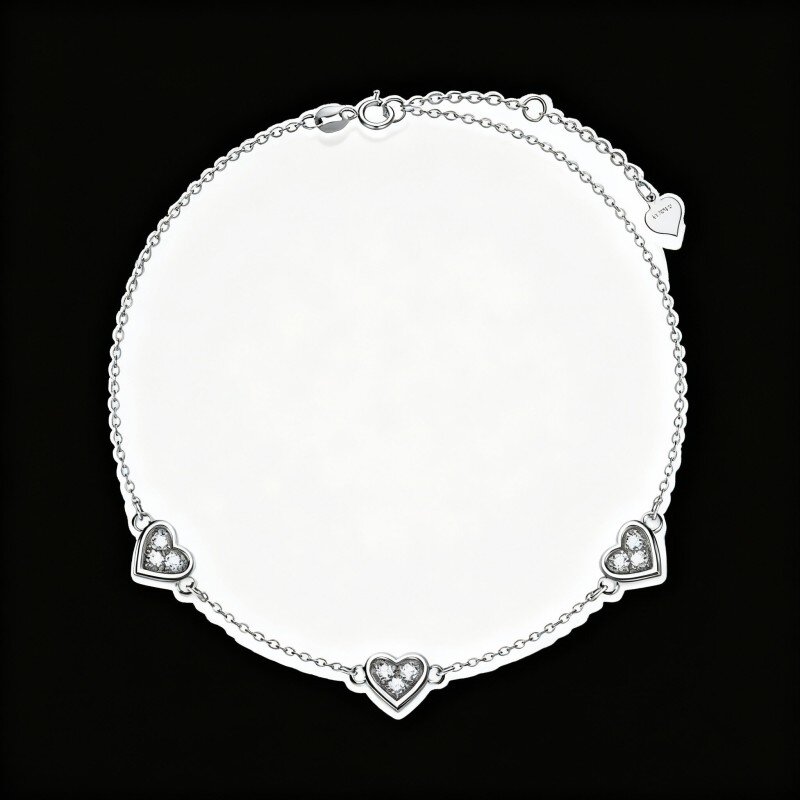 10K White Gold Moissanite Heart With Heart Charm Bracelet-8