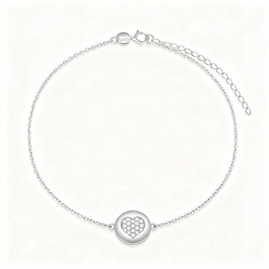 Bracelet à breloques en or blanc 10 carats et moissanite en forme de cœur