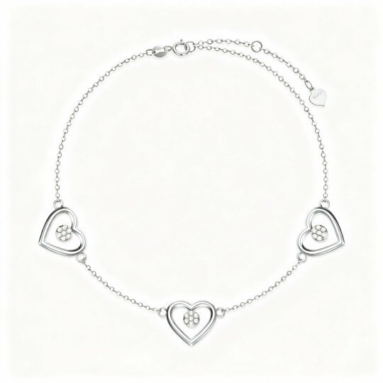 Armband aus 14-karätigem Weißgold mit Moissanit-Herzanhänger
