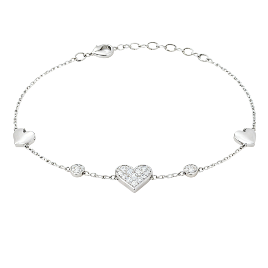 Bransoletka z zawieszką w kształcie serca z białego złota 10K z moissanitem