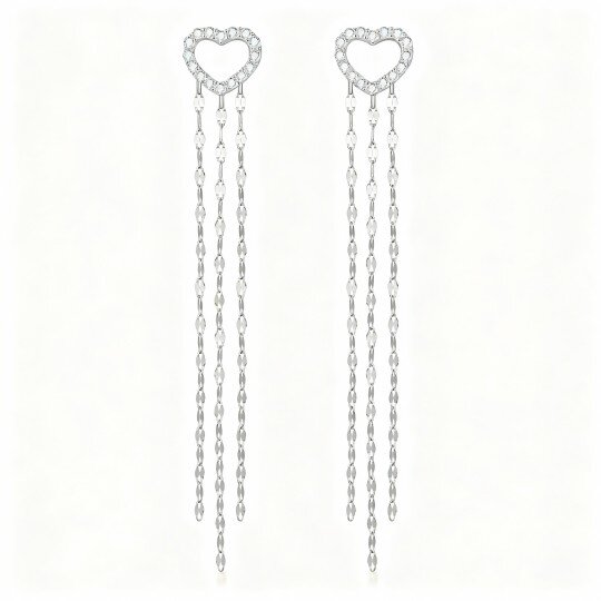10K White Gold Moissanite Heart Drop Earrings