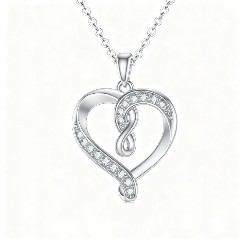 Collar con colgante de corazón y símbolo de infinito de moissanita en oro blanco de 10 quilates-10