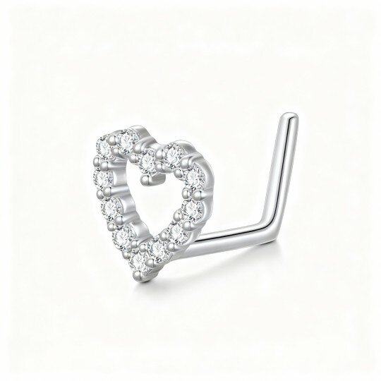10K White Gold Moissanite Heart Nose Ring