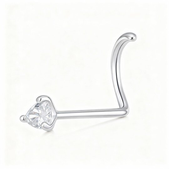 Anillo nasal de corazón con moissanita en oro blanco de 10 quilates