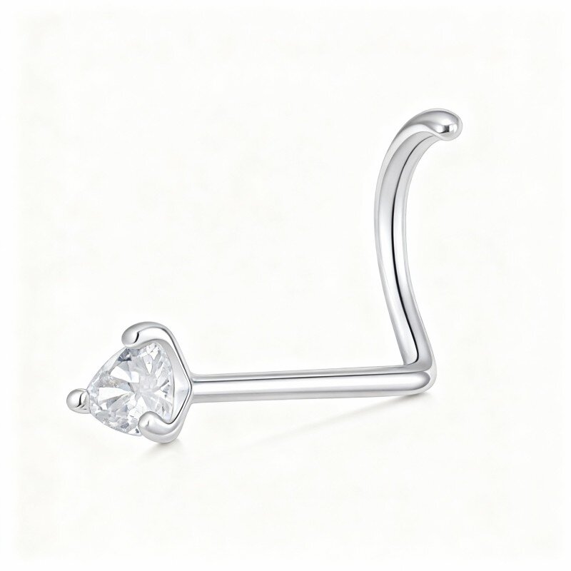 Piercing para nariz em forma de coração com moissanita em ouro branco 10K-10