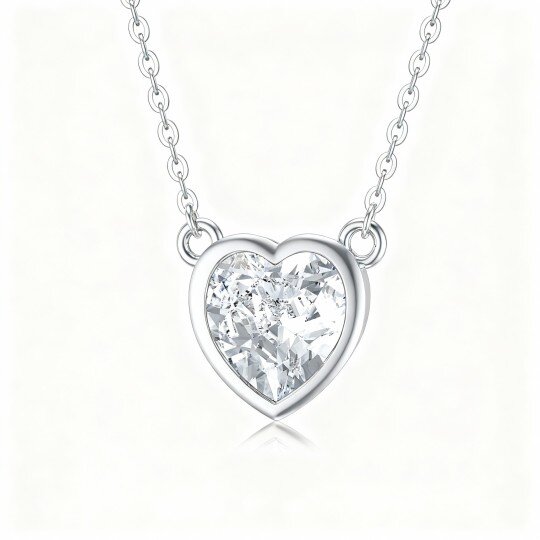 10K White Gold Moissanite Heart Pendant Necklace