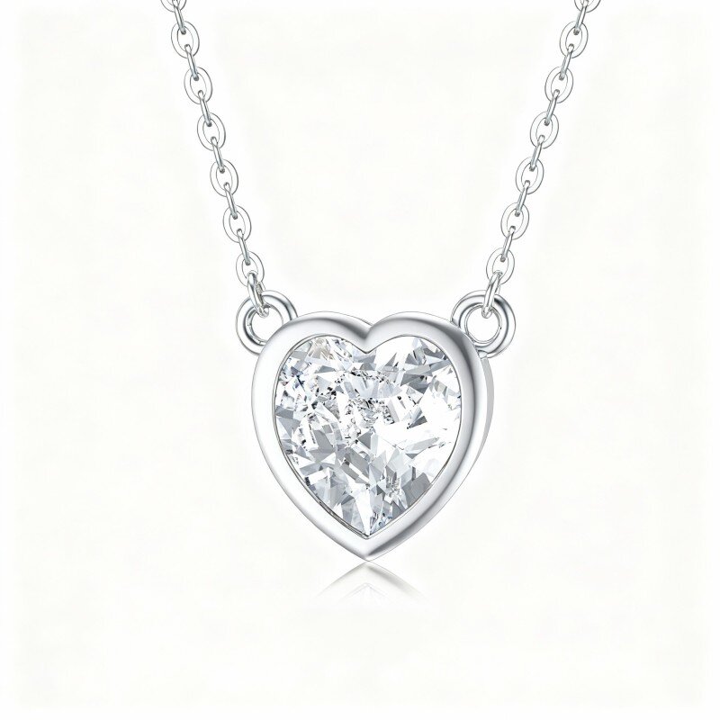 10K White Gold Moissanite Heart Pendant Necklace-19